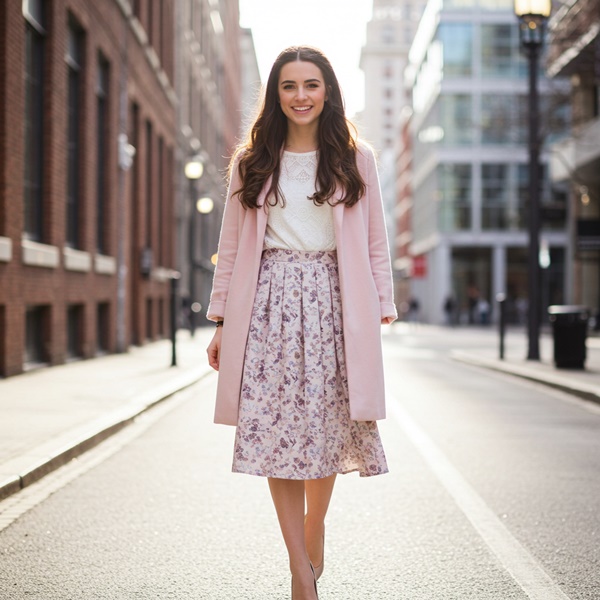 Look romántico con trench coat y falda midi