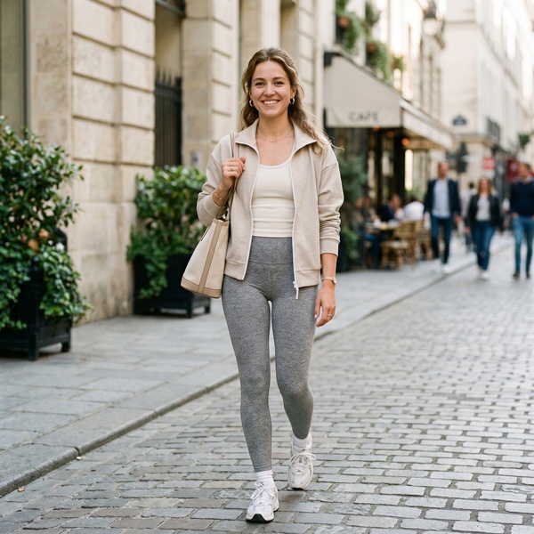 Look deportivo en tonos neutros con prendas combinables para diario