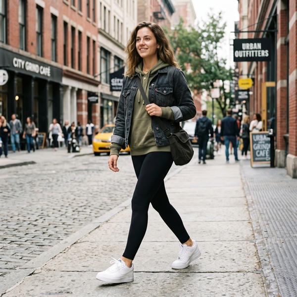 Sneakers limpios combinados con ropa deportiva para un outfit urbano