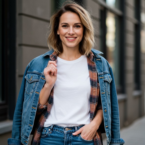 Look casual con prendas básicas: camiseta, camisa y chamarra