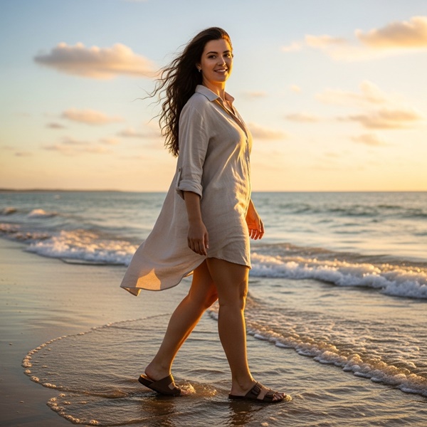 vestido camisero blanco de lino, para un look en la playa