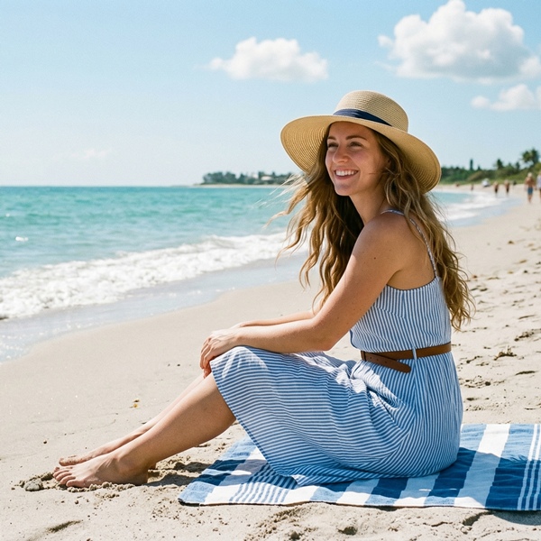 Un vestido de rayas verticales es perfecto para la playa