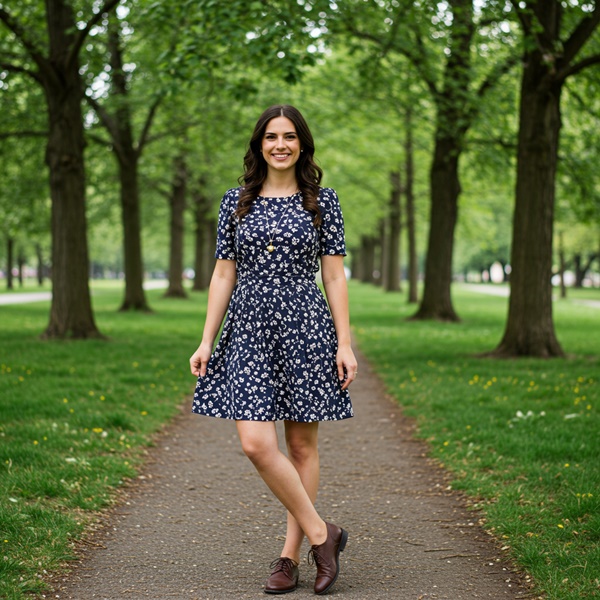 Look femenino y romántico con zapatos oxford y vestido de estampado floral