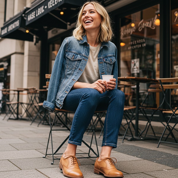 Look casual con jeans y zapatos oxford para mujer