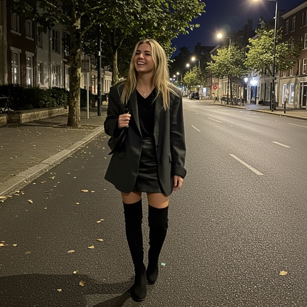 Prueba llevar tus botas largas con una falda corta y un blazer oversized