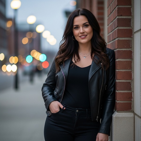 Total black look con chamarra de cuero