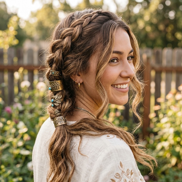 Trenza francesa messy con cuffs con textura