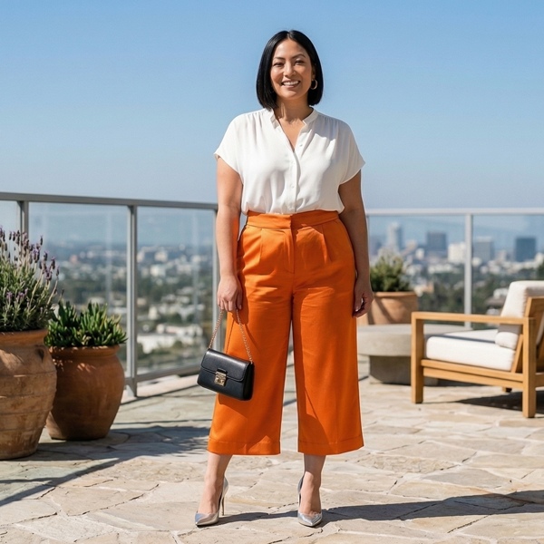 look elegante con pantalones culotte de satén y stilettos