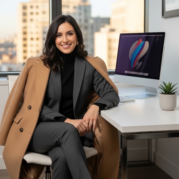 looks para ir a trabajar en invierno con traje de lana y abrigo camel