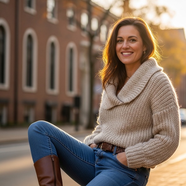 Look de invierno con suéter de lana y botas