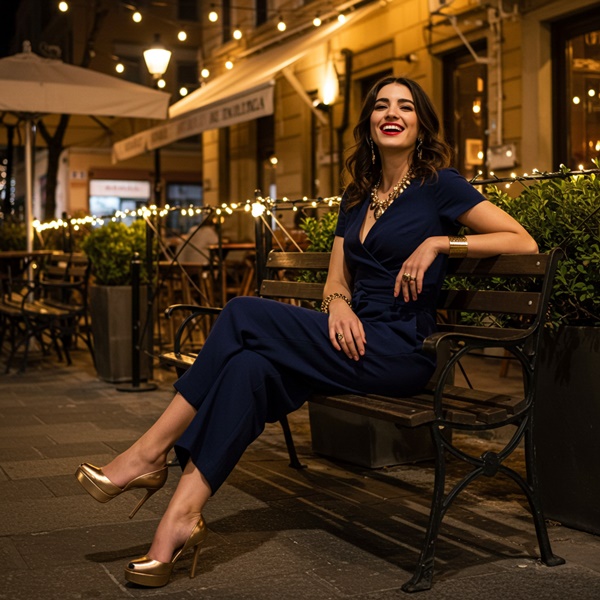 Para una salida nocturna usa un jumsuit azul marino