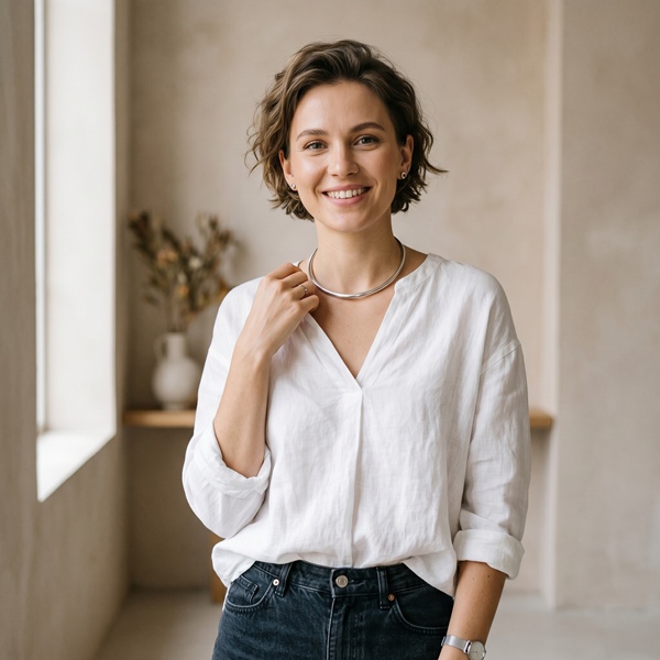 Look minimalista con choker metálico