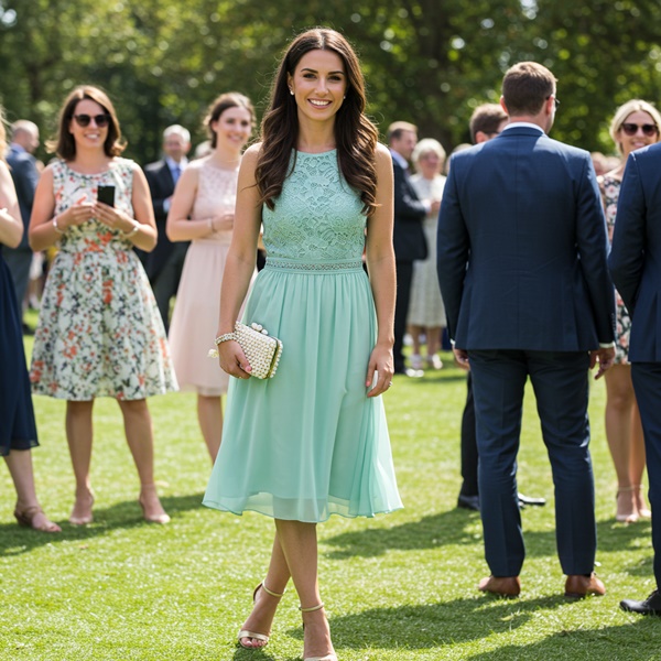 Vestido color menta para un look de invitada a una boda de dia
