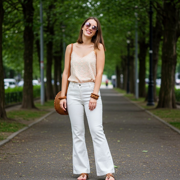 Usa pantalones flare de lino para el verano