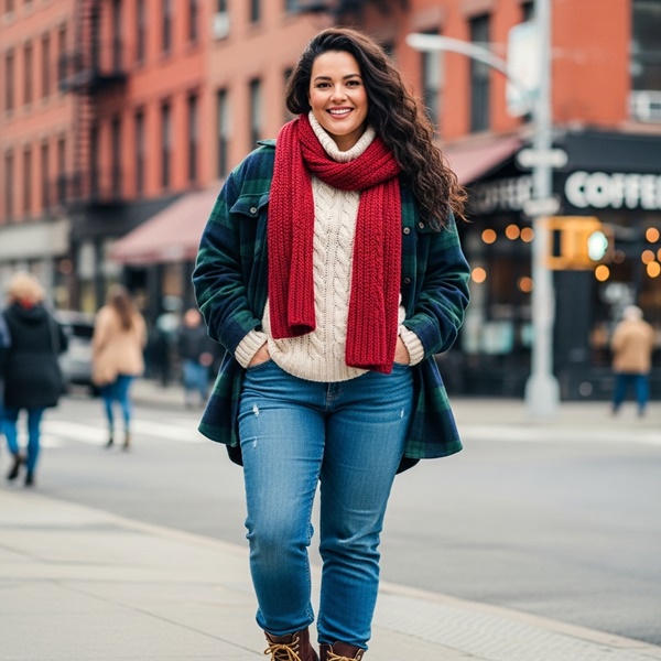 Look para climas fríos con sobrecamisa para mujer de franela