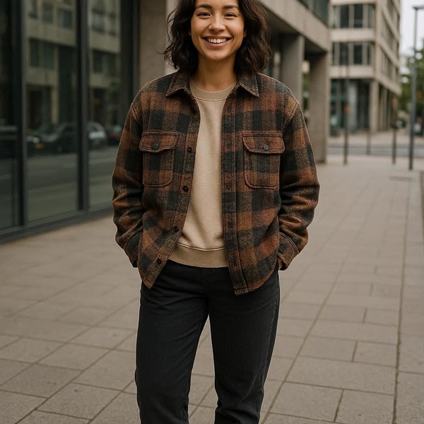 Look vintage con sobrecamisa de mujer de cuadros y jeans