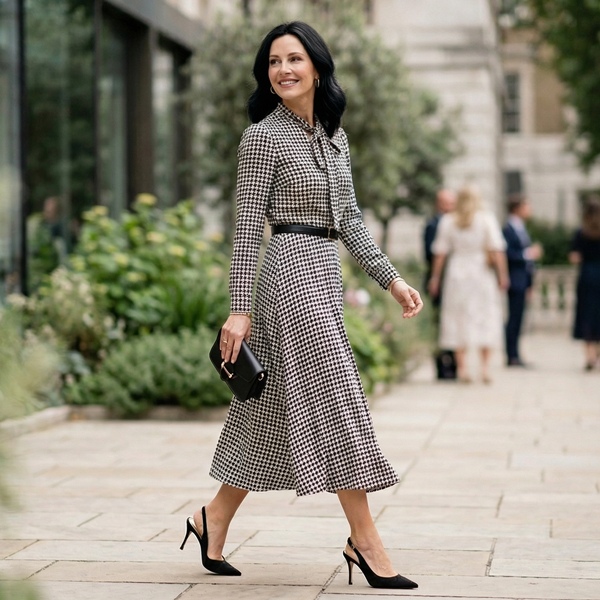 vestido con estampado de pata de gallo para evento elegante