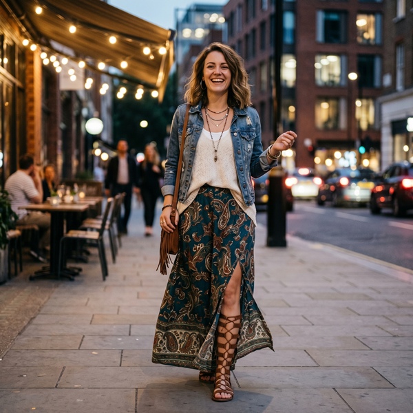 Look  boho con sandalias de gladiador 