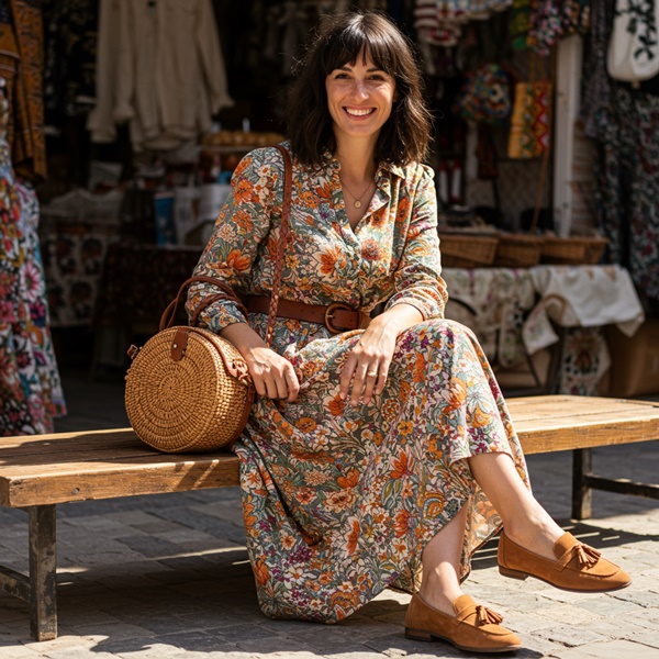 look con mocasines y vestido