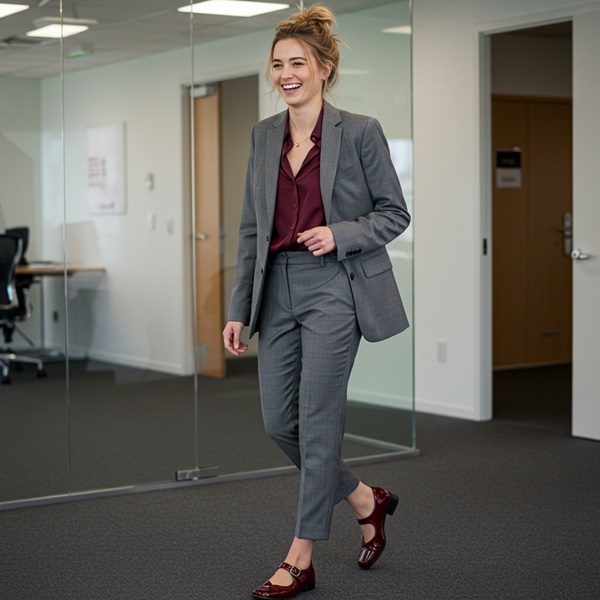 look profesional con traje sastre y zapatos Mary Jane