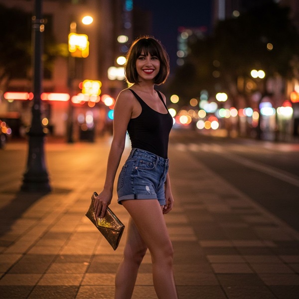 Shorts de mezclilla y body para una salida nocturna