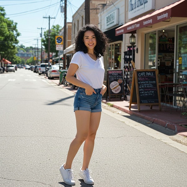 Combina tus short de mezclilla con camiseta blanca y tenis