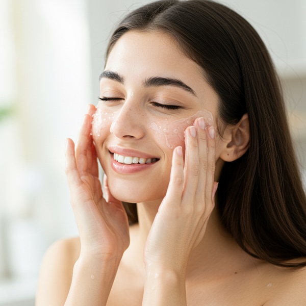 skinimalism mujer aplicando limpiador suave