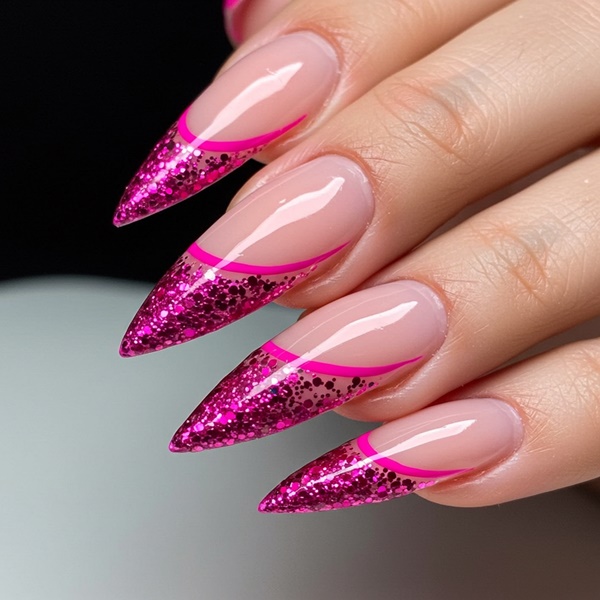 Doble manicura francesa con glitter