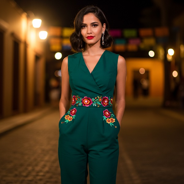 Jumpsuit en verde esmeralda para noche mexicana elegante