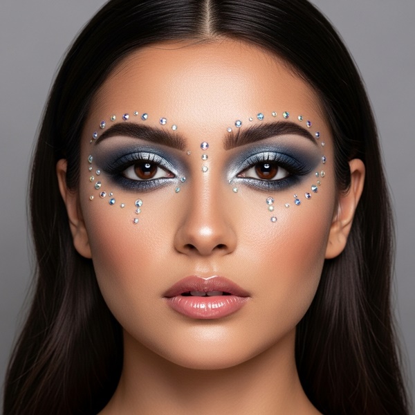 Maquillaje con pedrería para Halloween glamuroso