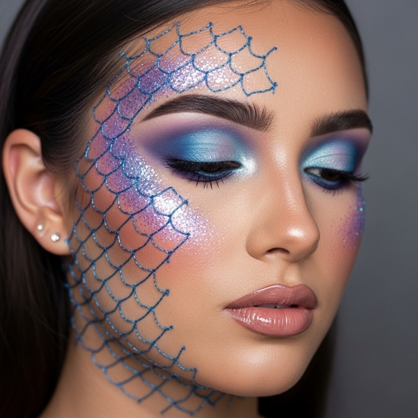 Maquillaje de sirena brillante para Halloween glamuroso