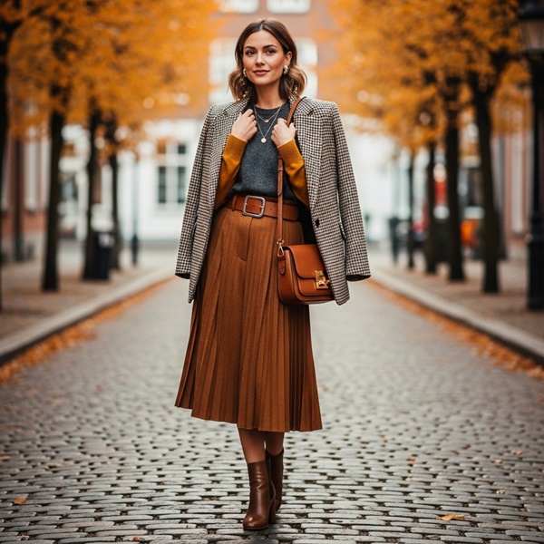 cinturón ancho con falda midi y botas para un look effortless