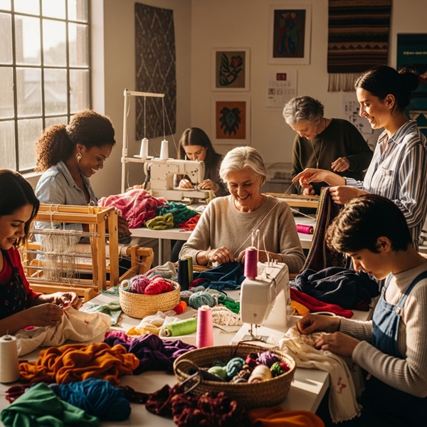 Mujeres artesanas trabajando en proyectos de moda ética