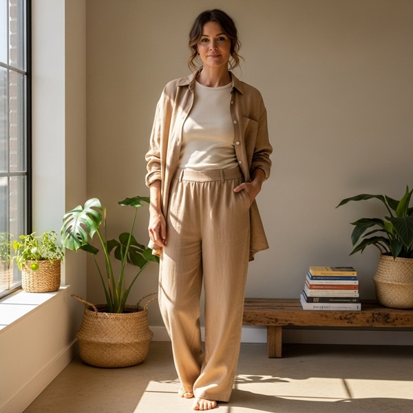 Prendas de algodón orgánico y lino con diseño moderno y sostenible