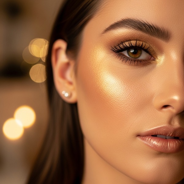 Iluminador estratégico para un maquillaje glow natural en fiestas