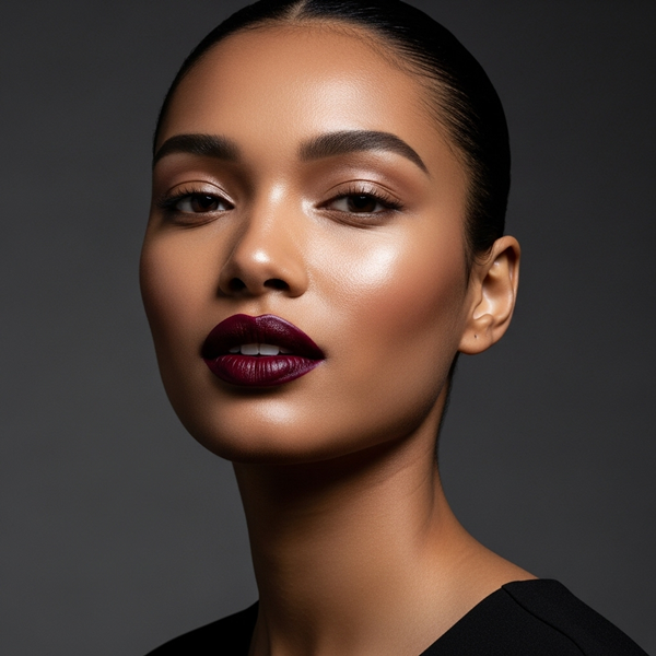 labios borgoña profundo en piel morena