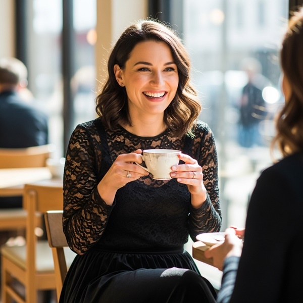 Look all black festivo con texturas como terciopelo, encaje y satén