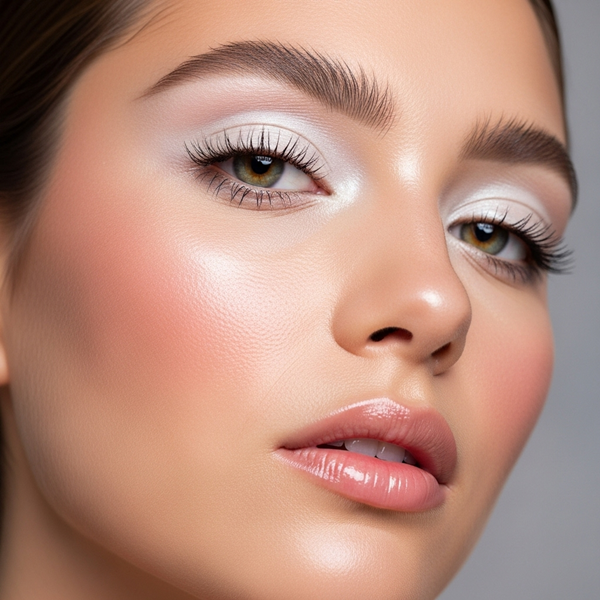 Tendencia de maquillaje y uñas en tonos Cloud Dancer, efecto luminoso y natural