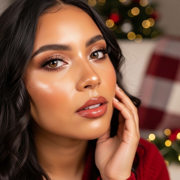 Maquillaje con piel glow efecto luz de vela para fiestas decembrinas