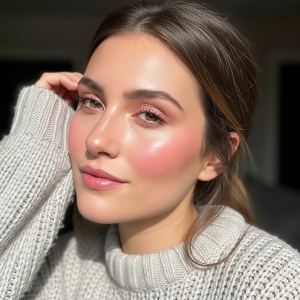 Rubor difuminado estilo cold flush en maquillaje invernal