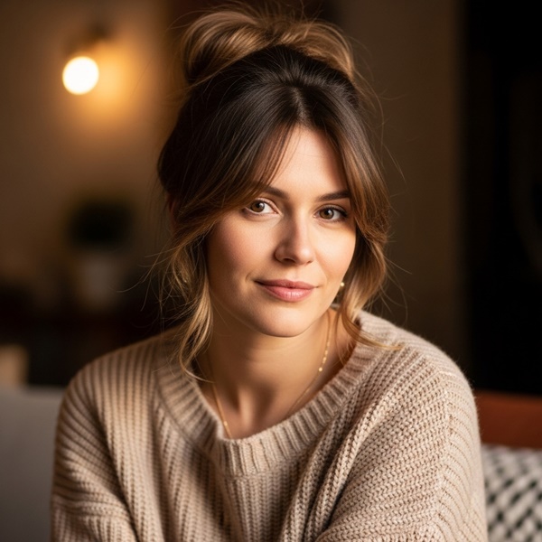 Moño bajo desenfadado perfecto para días fríos y looks casuales