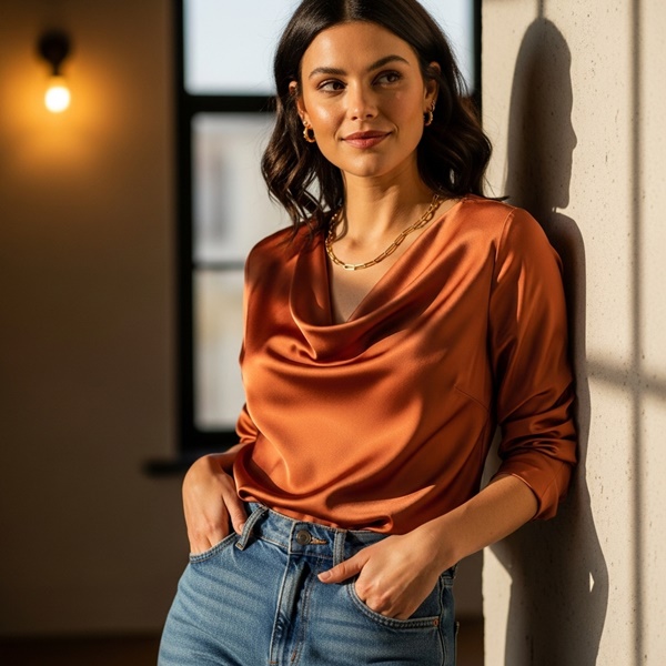 Satinados y brillos suaves en outfits Glamoratti para 2026