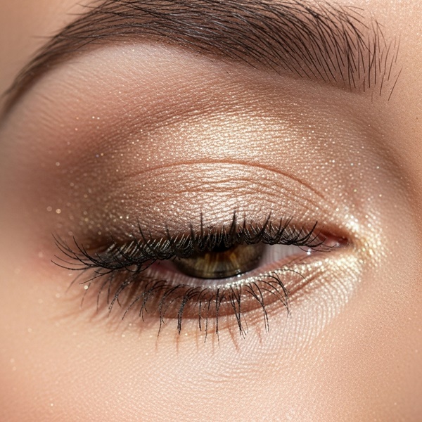 Sombra champagne luminosa para maquillaje de ojos suave en invierno