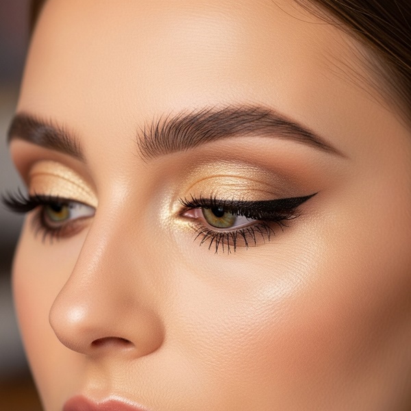 Sombra oro pálido para un maquillaje de ojos luminoso y elegante en invierno