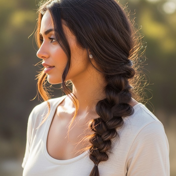 Trencita lateral sutil, peinado fácil y femenino para días fríos