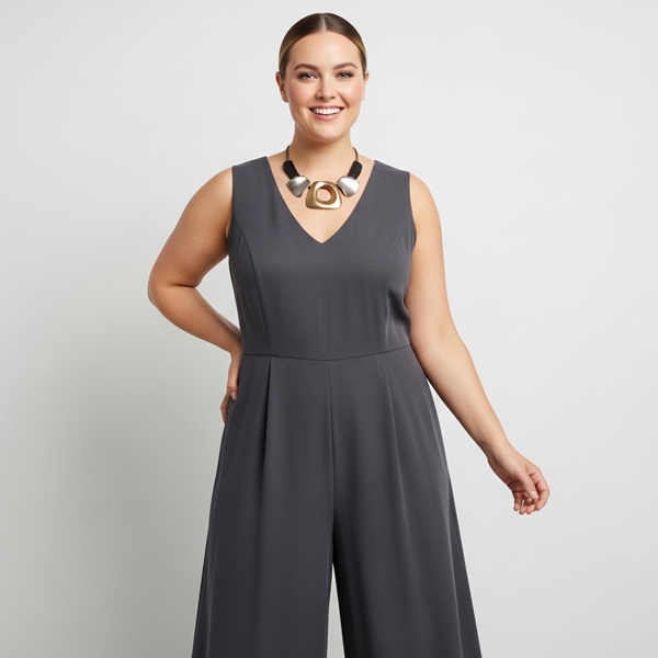 Ejemplo de equilibrio al usar accesorios grandes con ropa básica y minimalista