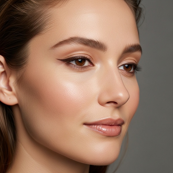 Delineador café favoreciendo piel morena y media