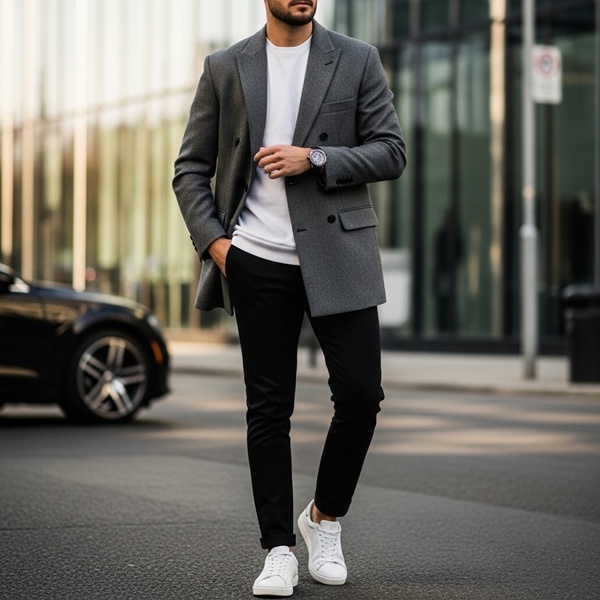 Reloj Hublot Big Bang combinado con blazer estructurado y camiseta básica