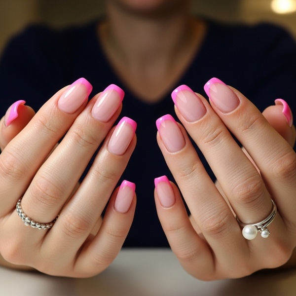 manicura francesa rosa romántica y sencilla para San Valentín