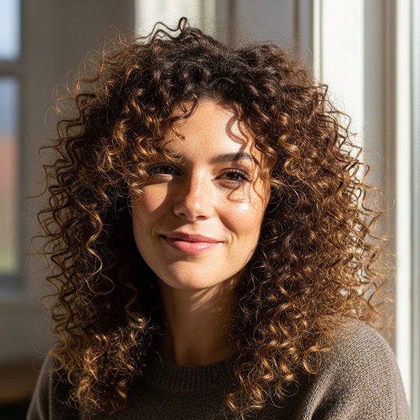 Rizos con definición natural y brillo, tendencia curly hair 2026 sin exceso de producto